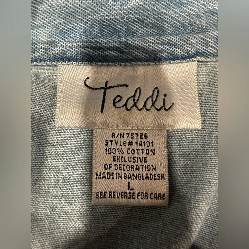 TEDDI Vintage 90s Light Blue Denim Embroidered Button Down Large - Picture 7 of 9
